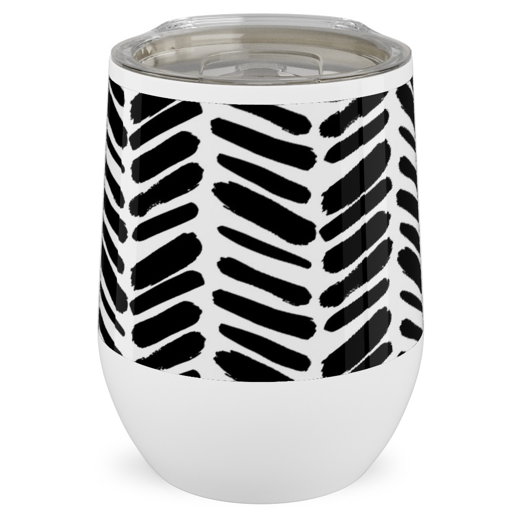 Brushstroke Chevrons Stainless Steel Travel Tumbler, 12oz, Black, Black