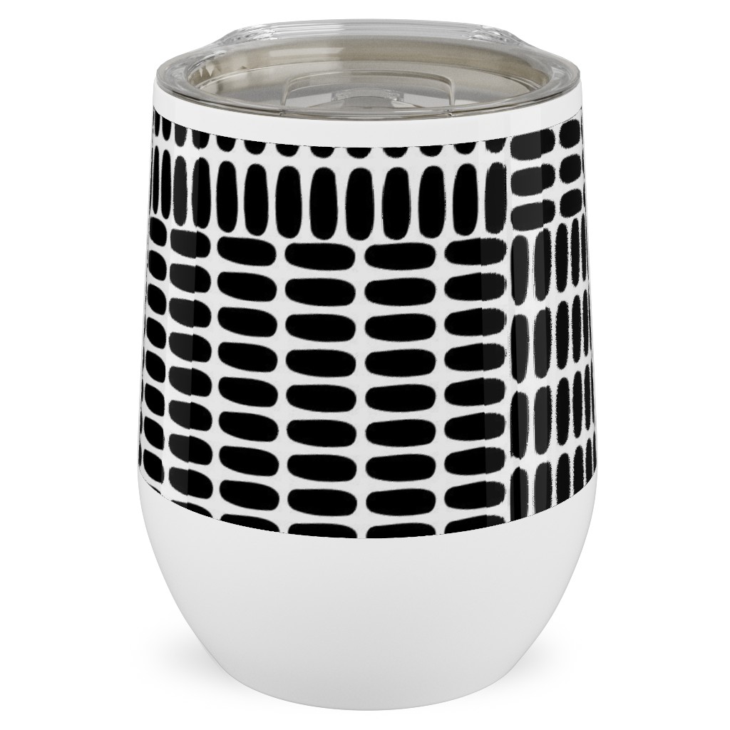 Basketweave - Neutral Stainless Steel Travel Tumbler, 12oz, Black, Black