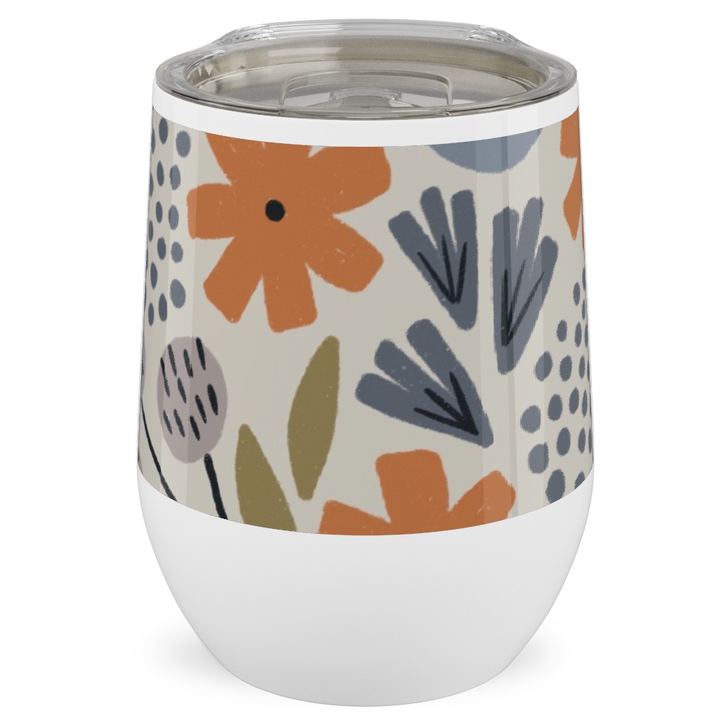 Phyllis Floral - Orange and Blue Stainless Steel Travel Tumbler, 12oz, Multicolor