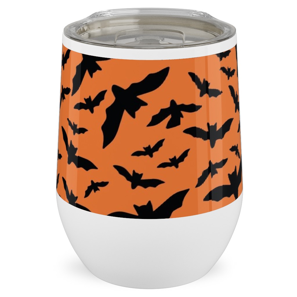 Halloween Black Bats Stainless Steel Travel Tumbler, 12oz, Orange