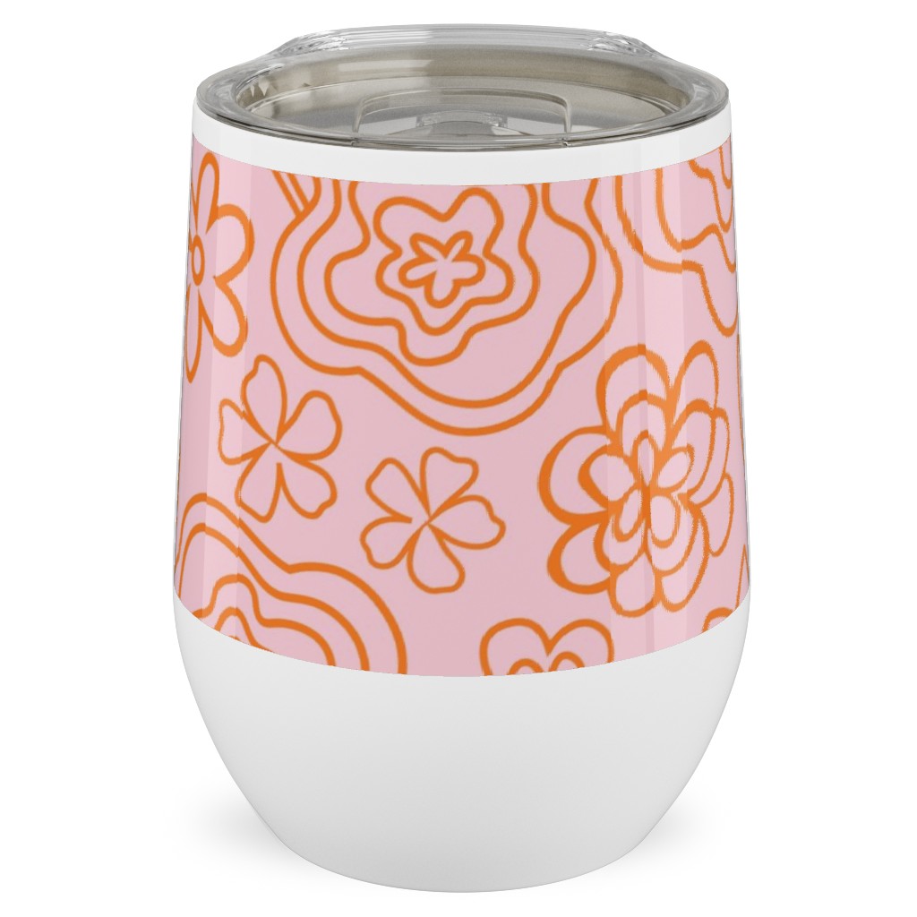 Flower Confetti - Pink Stainless Steel Travel Tumbler, 12oz, Pink