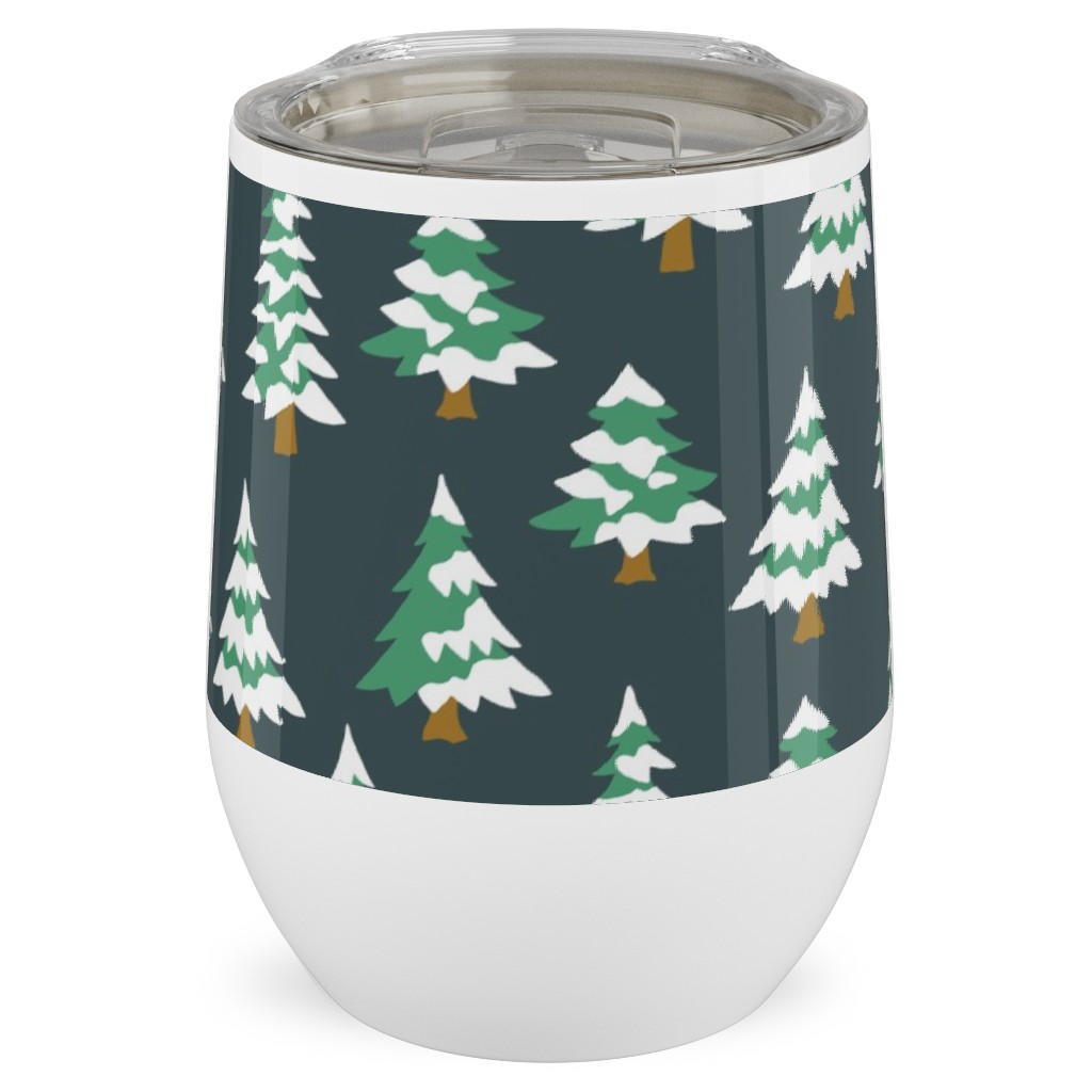 Winter Village Trees With Snow - Dark Stainless Steel Travel Tumbler, 12oz, Green