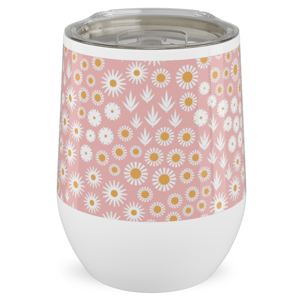 Ditsy Flowers - Pink Stainless Steel Travel Tumbler, 12oz, Pink, Bright Pink