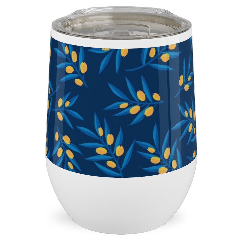 Olive Branches - Blue and Yellow Stainless Steel Travel Tumbler, 12oz, Blue, True Blue