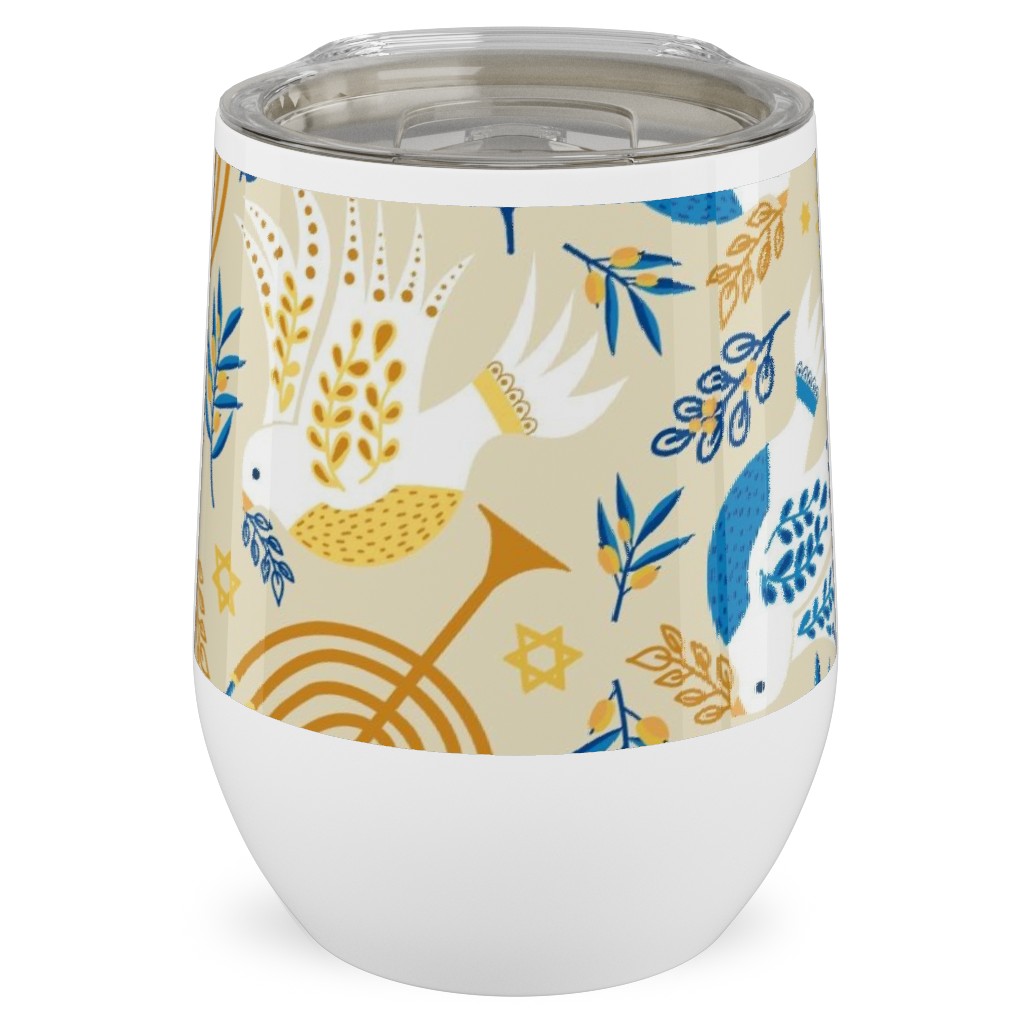 Hanukkah Birds Menorahs - Yellow Stainless Steel Travel Tumbler, 12oz, Yellow, Classic Yellow