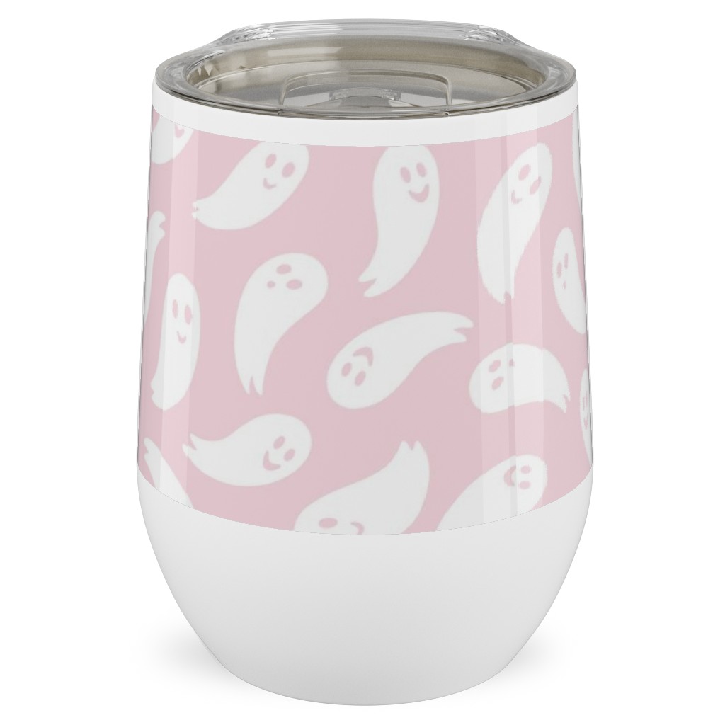Happy Ghosts - Pink Stainless Steel Travel Tumbler, 12oz, Pink, Bright Pink