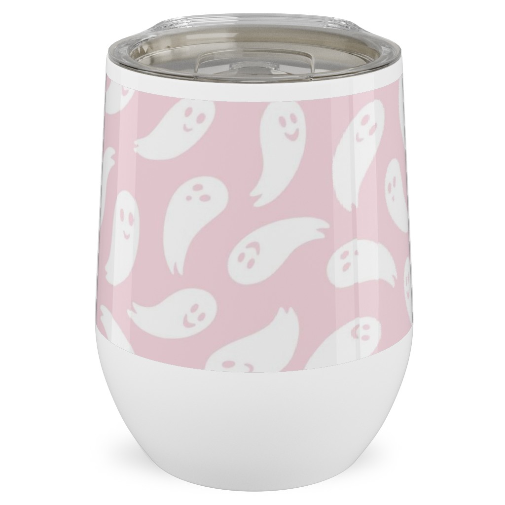 Happy Ghosts - Pink Stainless Steel Travel Tumbler, 12oz, Pink