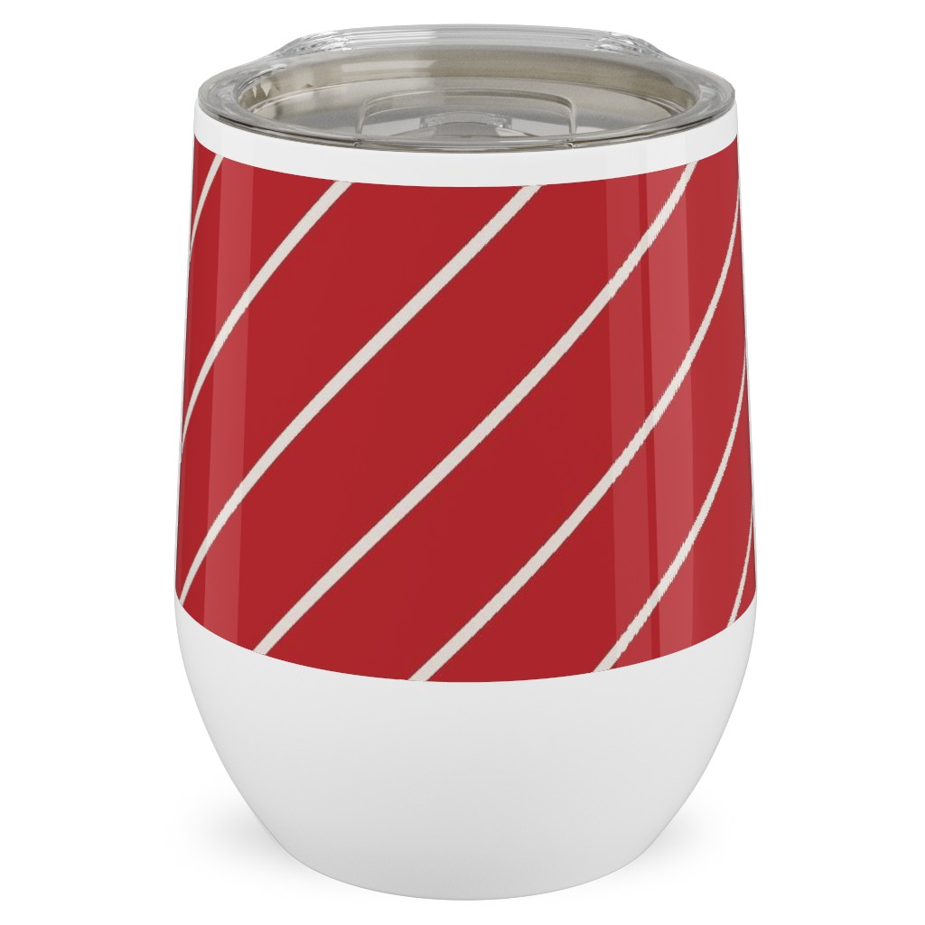 Diagonal Stripes on Christmas Red Stainless Steel Travel Tumbler, 12oz, Red