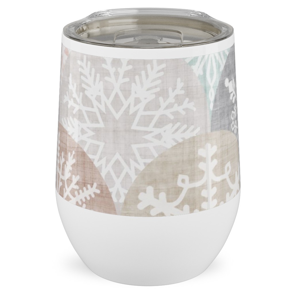 Winter Snowflake Scales - Neutral Stainless Steel Travel Tumbler, 12oz, Beige, Pearl