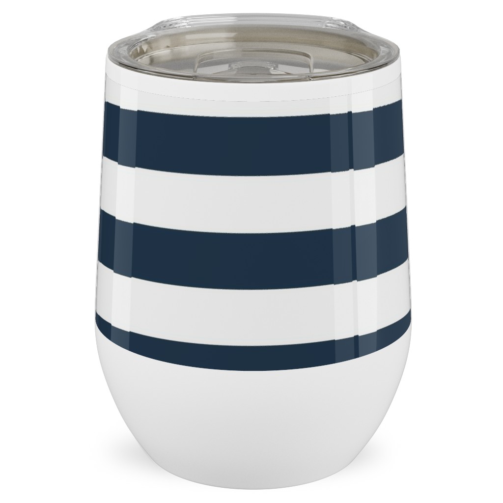 Simple Horizontal Stripe Stainless Steel Travel Tumbler, 12oz, Blue, Navy