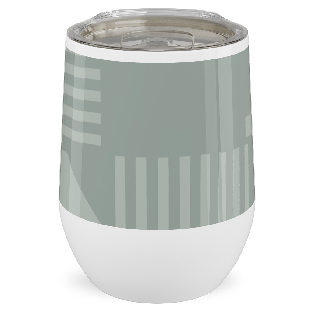 Ovals and Arrows - Neutral Sage Stainless Steel Travel Tumbler, 12oz, Green, Classic Green