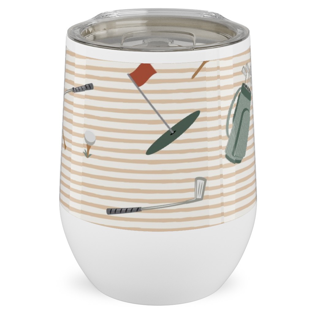 Tee Time - Neutral Stainless Steel Travel Tumbler, 12oz, Beige, Pearl