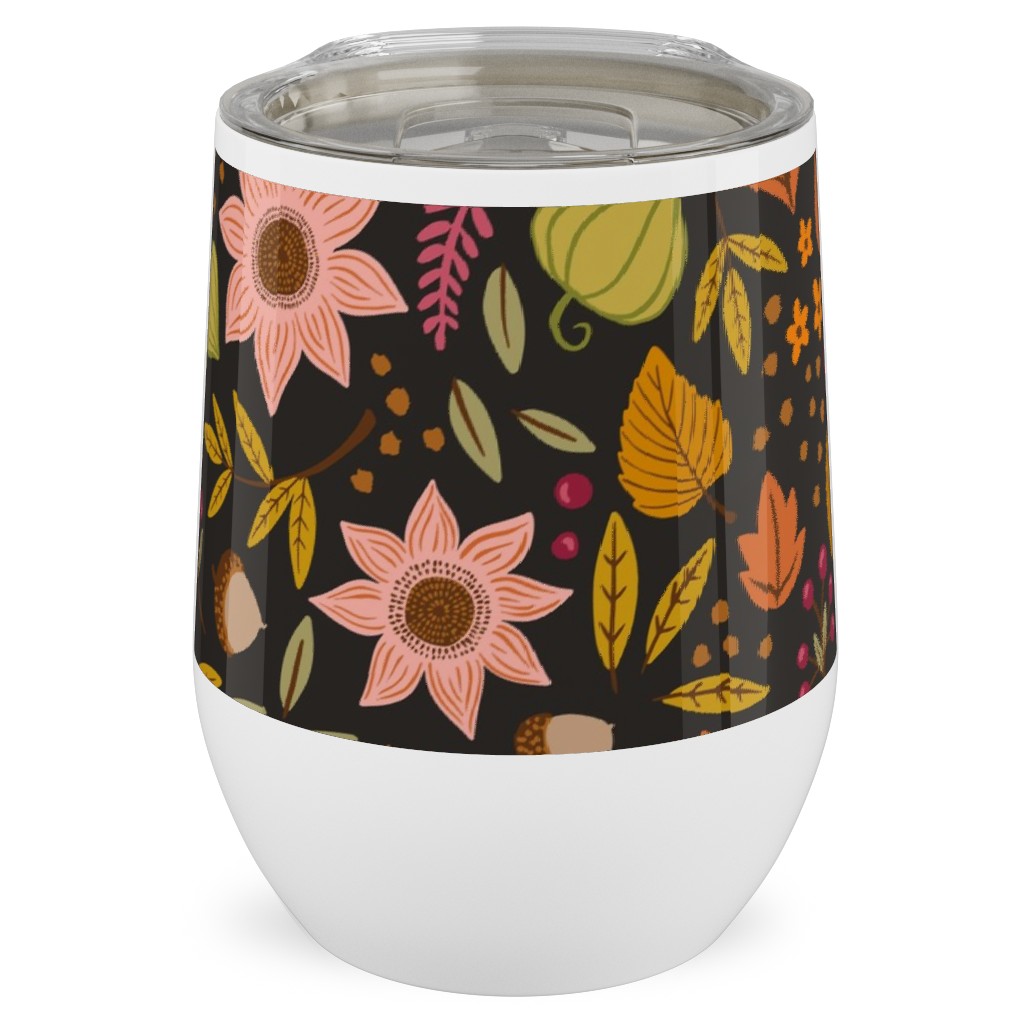 Autumn Floral - Dark Stainless Steel Travel Tumbler, 12oz, Multicolor