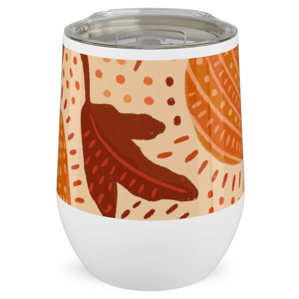 Autumn Mushrooms and Fallen Leaves Stainless Steel Travel Tumbler, 12oz, Orange, Orange