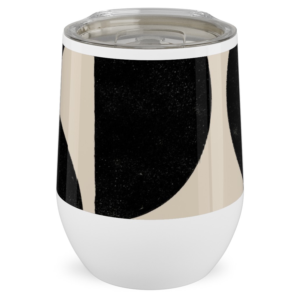 Half Moons - Black and Cream Stainless Steel Travel Tumbler, 12oz, Beige, Pearl
