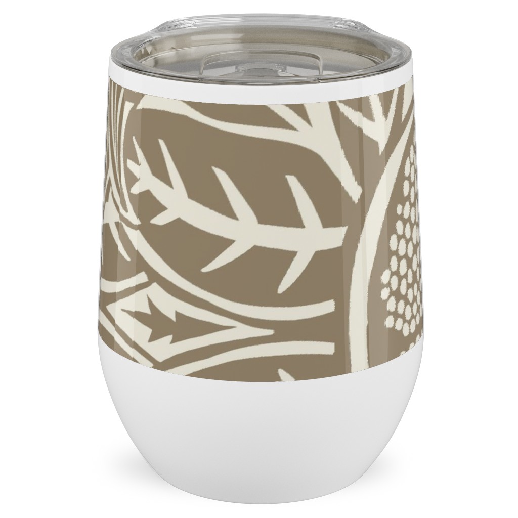 Pomegranate Block Print - Neutral Stainless Steel Travel Tumbler, 12oz, Brown, Brown