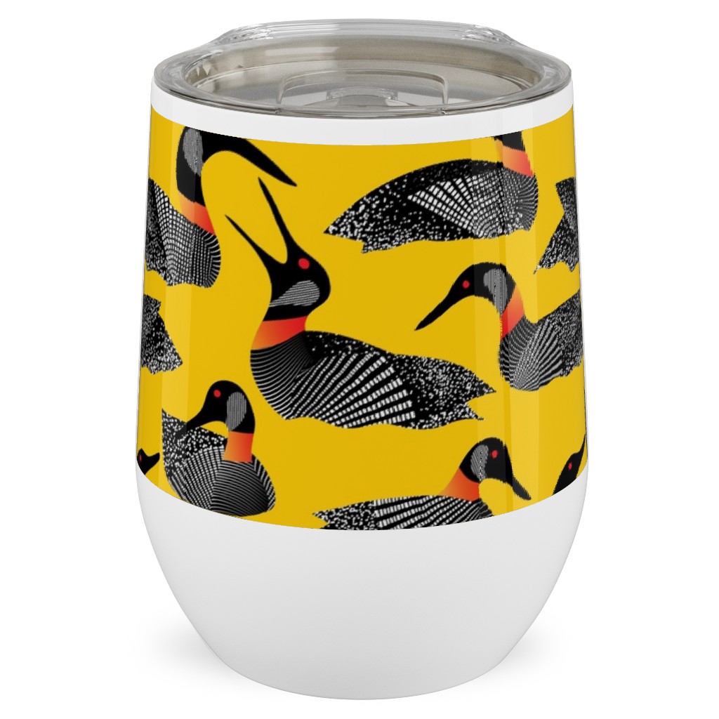 Common Loon of Canada - Yellow Stainless Steel Travel Tumbler, 12oz, Yellow
