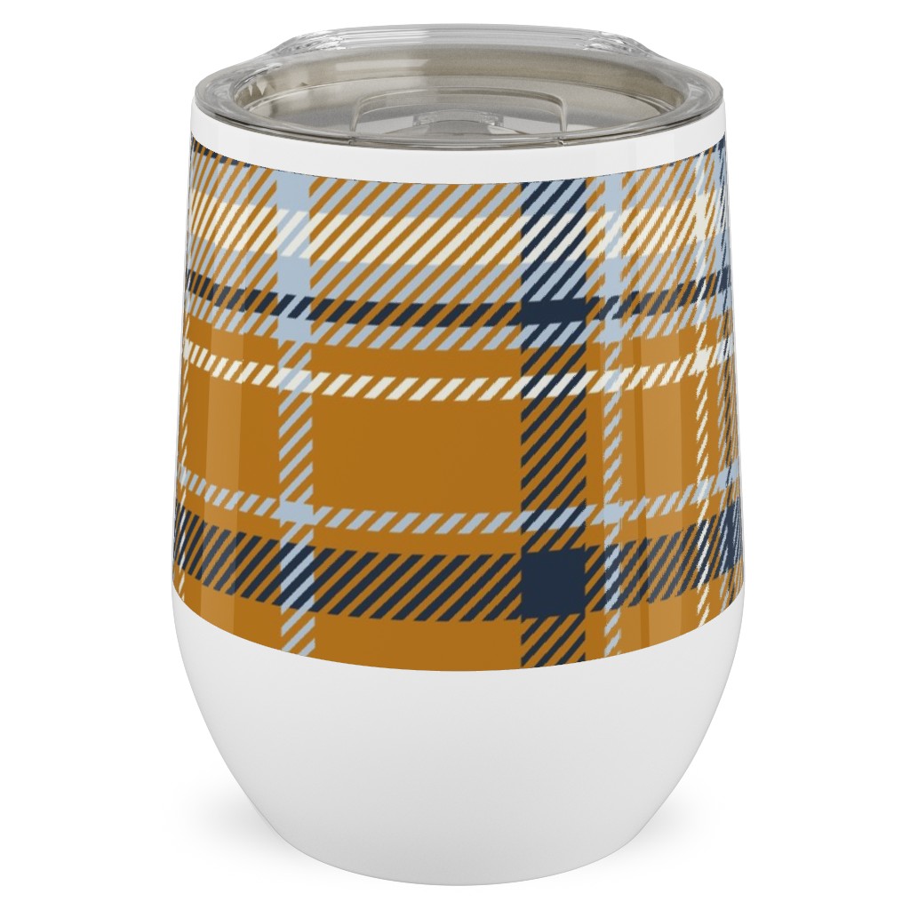 Desert Sun Plaid - Orange Stainless Steel Travel Tumbler, 12oz, Orange
