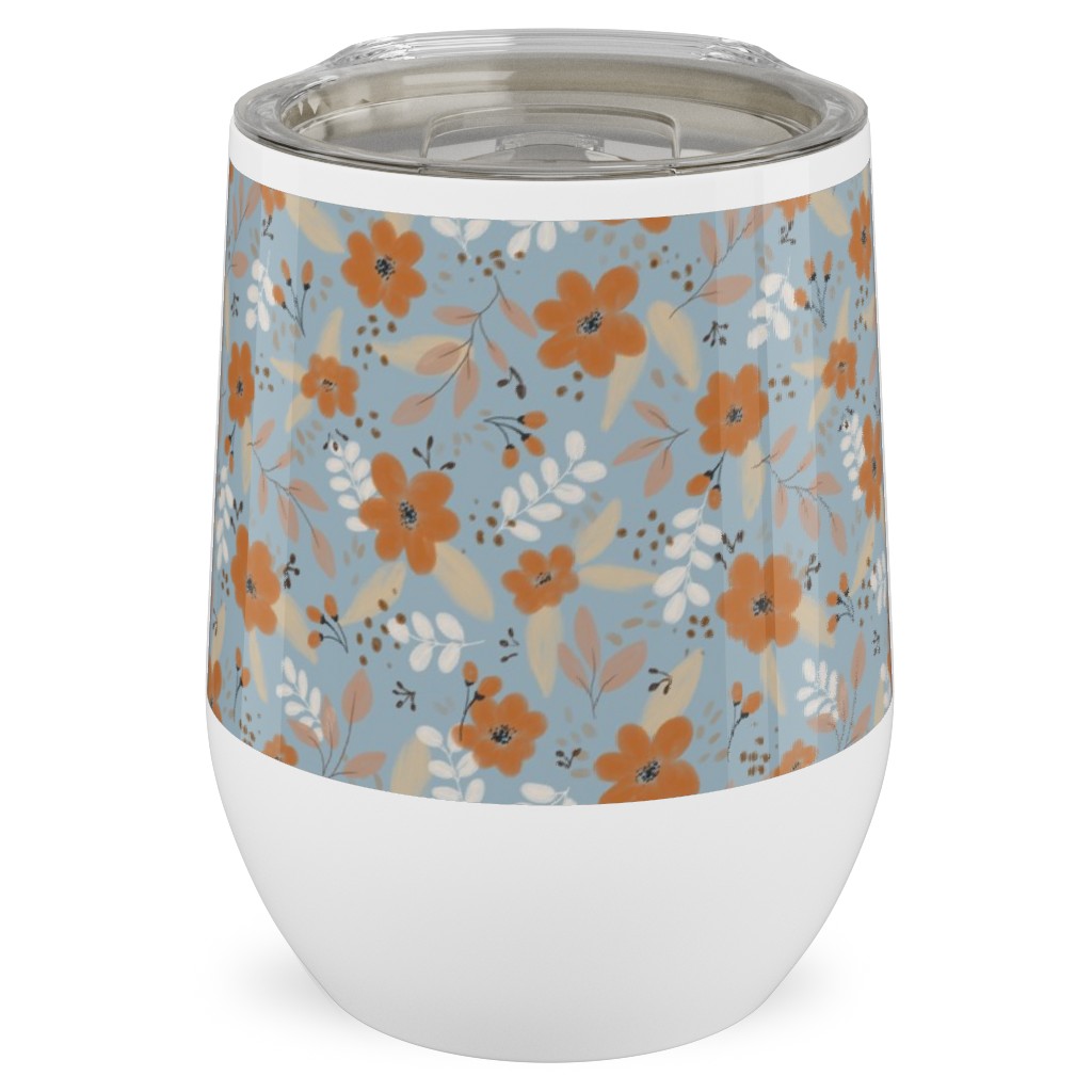 Fall Floral Stainless Steel Travel Tumbler, 12oz, Blue