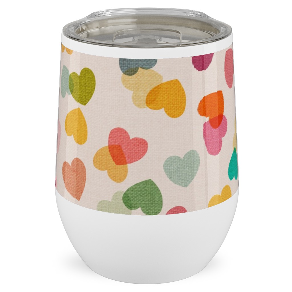 Heart Confetti - Pink Multi Stainless Steel Travel Tumbler, 12oz, Multicolor