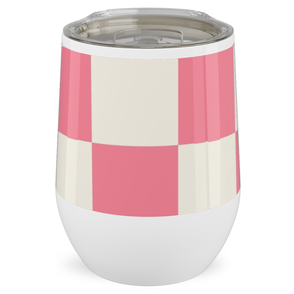 Checkered Pattern - Pink Stainless Steel Travel Tumbler, 12oz, Pink, Bright Pink