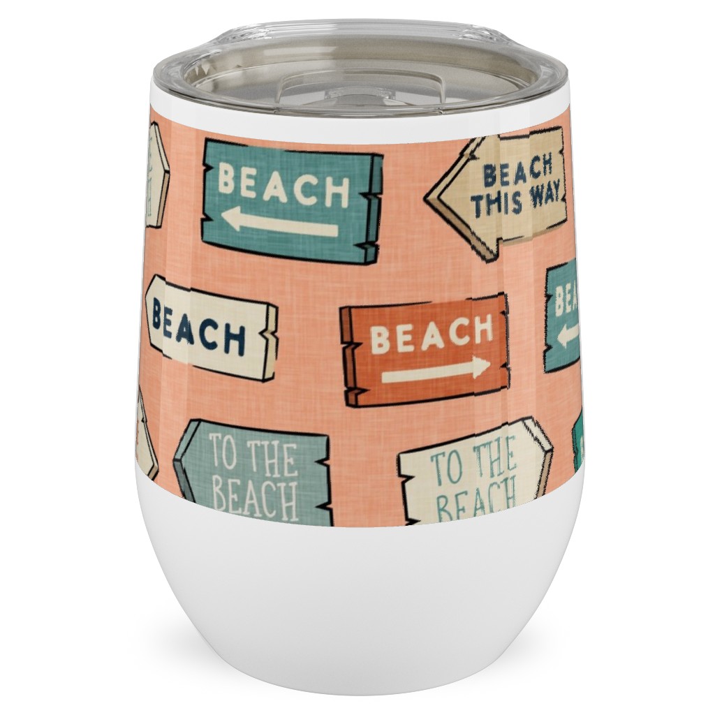 Beach Signs - To the Beach - Peach Stainless Steel Travel Tumbler, 12oz, Orange