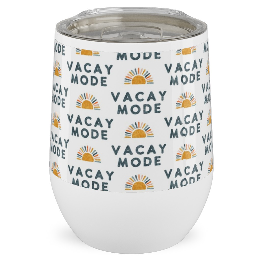 Vacay Mode and Sunshine Stainless Steel Travel Tumbler, 12oz, Yellow, Silver Lining