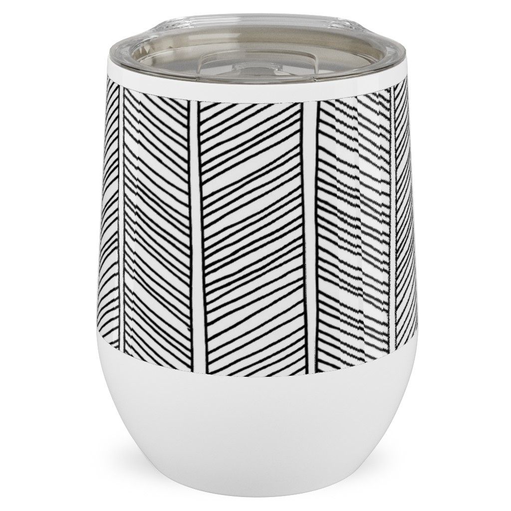 Vines + Lines - Neutral Stainless Steel Travel Tumbler, 12oz, Black, Black