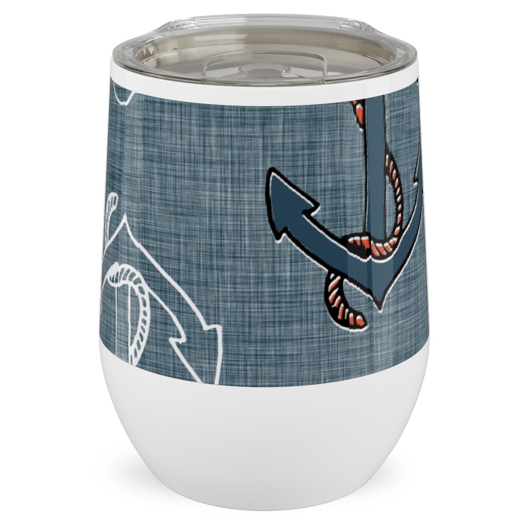 Anchors Away - Textured Blue Stainless Steel Travel Tumbler, 12oz, Blue