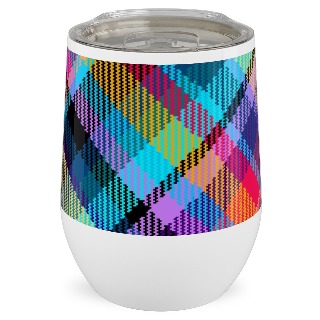 Madras Plaid - Tropical Night Stainless Steel Travel Tumbler, 12oz, Multicolor