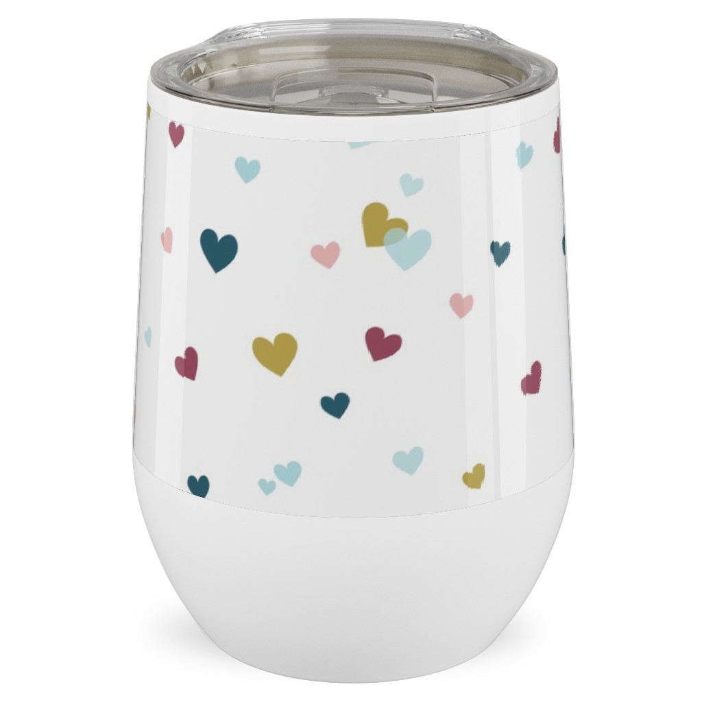 Confetti Hearts - White and Multi Stainless Steel Travel Tumbler, 12oz, Multicolor