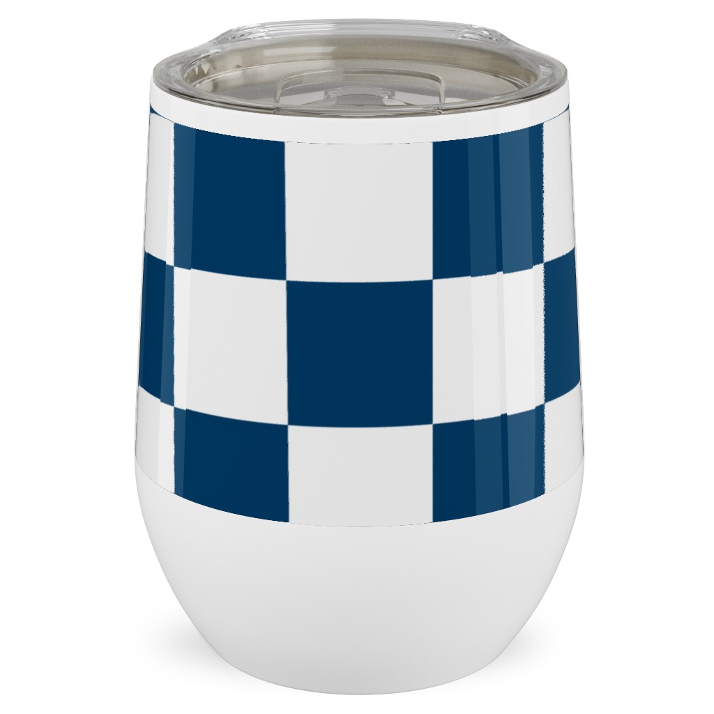 Wonderland Checkerboard - Lonely Angel Blue & White Stainless Steel Travel Tumbler, 12oz, Blue, True Blue