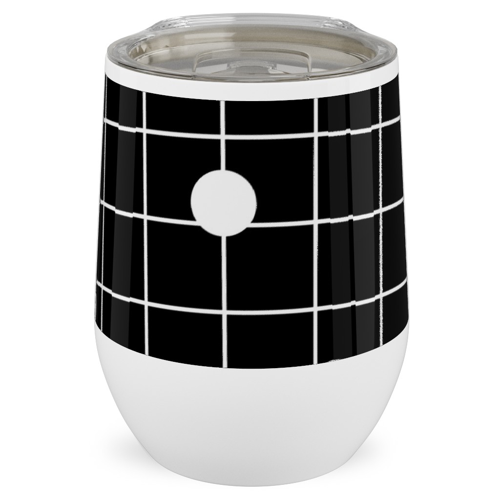 Dot Line - Black and White Stainless Steel Travel Tumbler, 12oz, Black