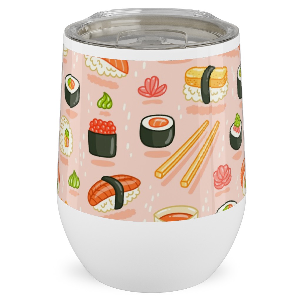 Sushi and Rolls - Pink Stainless Steel Travel Tumbler, 12oz, Pink, Bright Pink