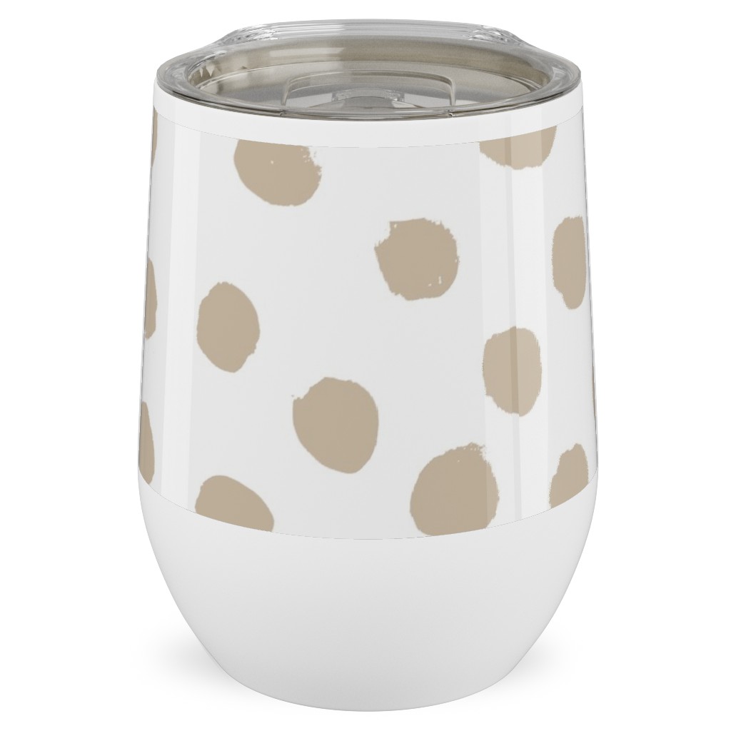 Soft Painted Dots Stainless Steel Travel Tumbler, 12oz, Beige