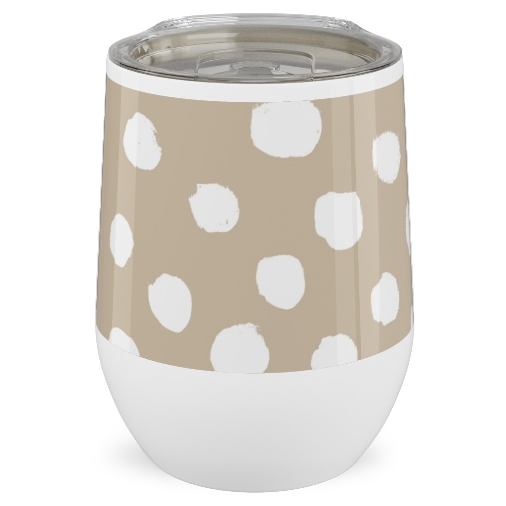 Soft Painted Dots Stainless Steel Travel Tumbler, 12oz, Beige