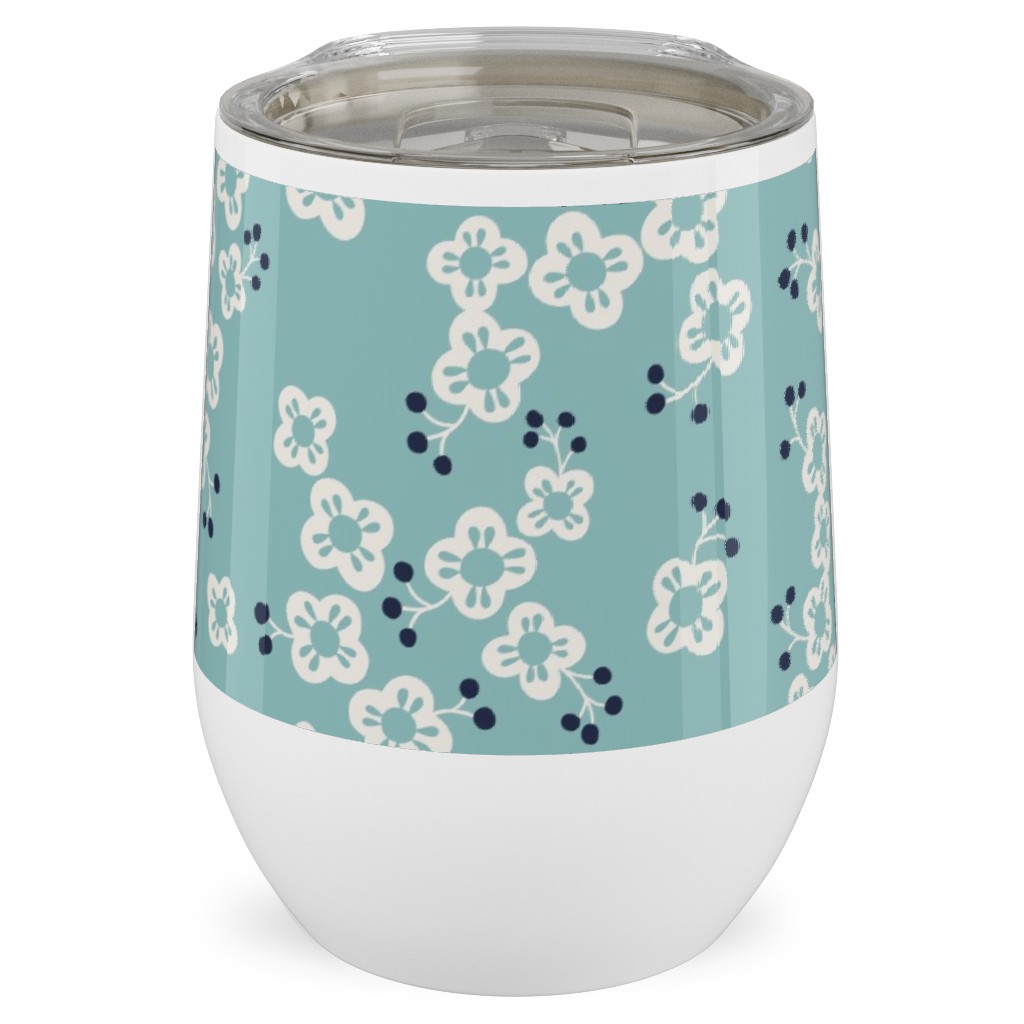 Japanese Blossom - Blue Stainless Steel Travel Tumbler, 12oz, Blue, True Blue