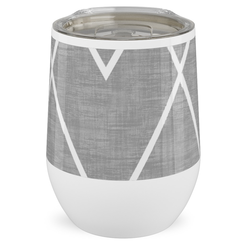 Geometric Grid - Gray Stainless Steel Travel Tumbler, 12oz, Gray