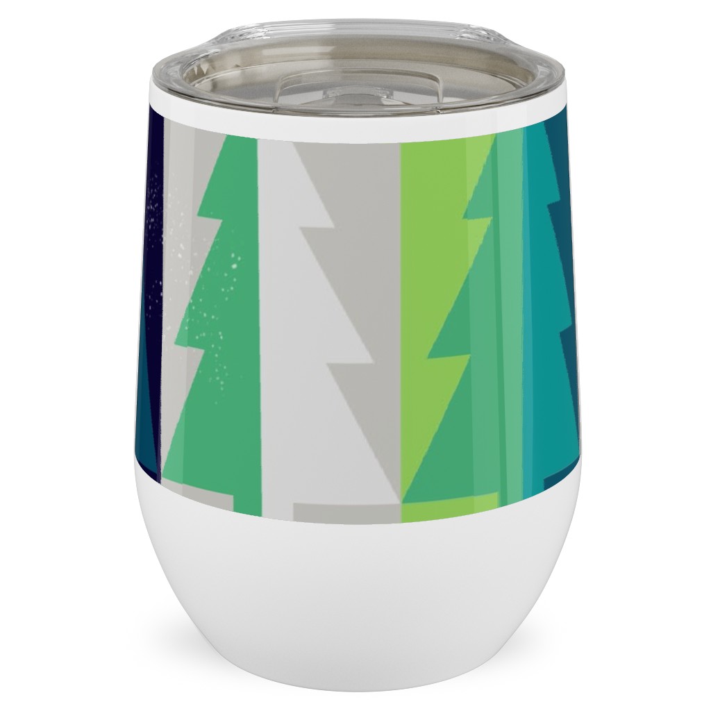 Winter Pine Tree Forest - Green Stainless Steel Travel Tumbler, 12oz, Green