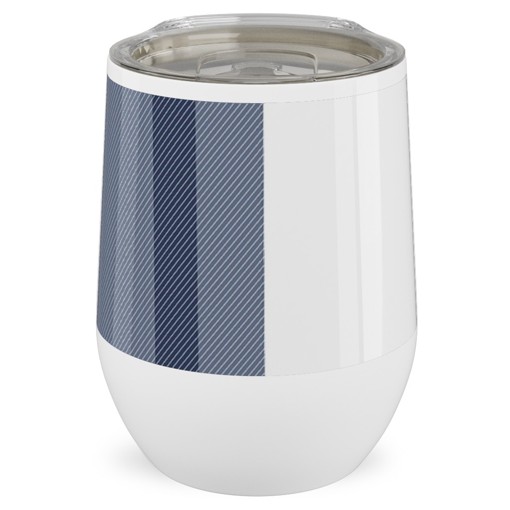 Navy Blue Plaid Stainless Steel Travel Tumbler, 12oz, Blue, True Blue