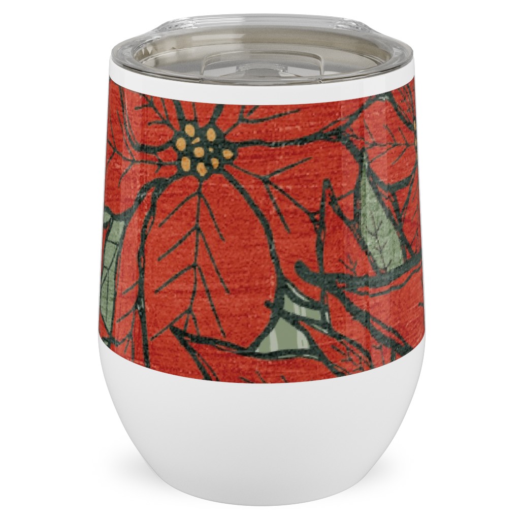 Wild Poinsettias Stainless Steel Travel Tumbler, 12oz, Red