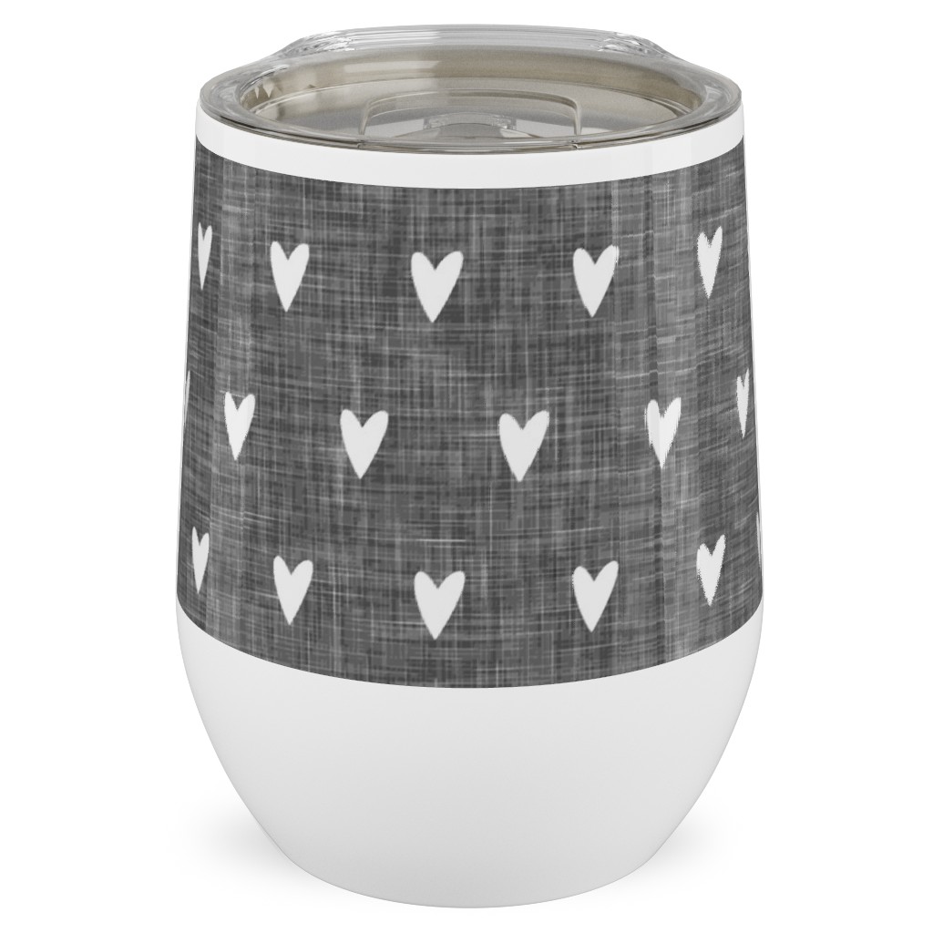 Hearts on Grey Linen Stainless Steel Travel Tumbler, 12oz, Gray