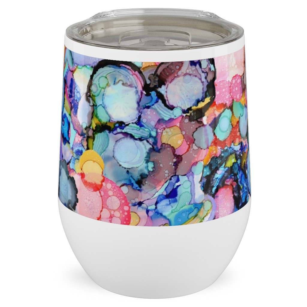 Rainbow Ink Abstract - Multi Stainless Steel Travel Tumbler, 12oz, Multicolor