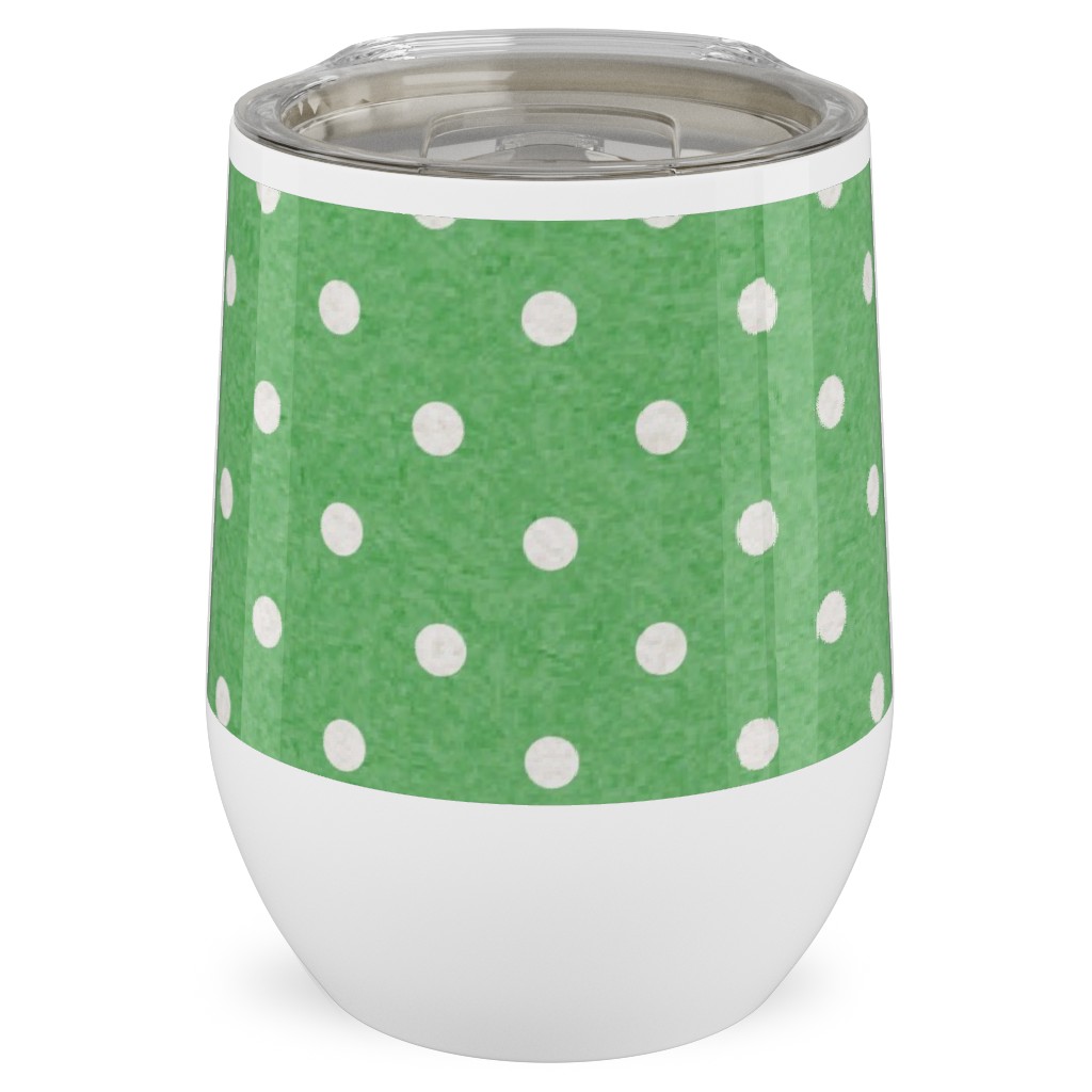 Mottled Xmas Polkadots - Green Stainless Steel Travel Tumbler, 12oz, Green