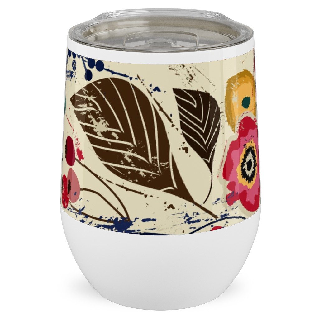 Botanical Block Print Stainless Steel Travel Tumbler, 12oz, Multicolor