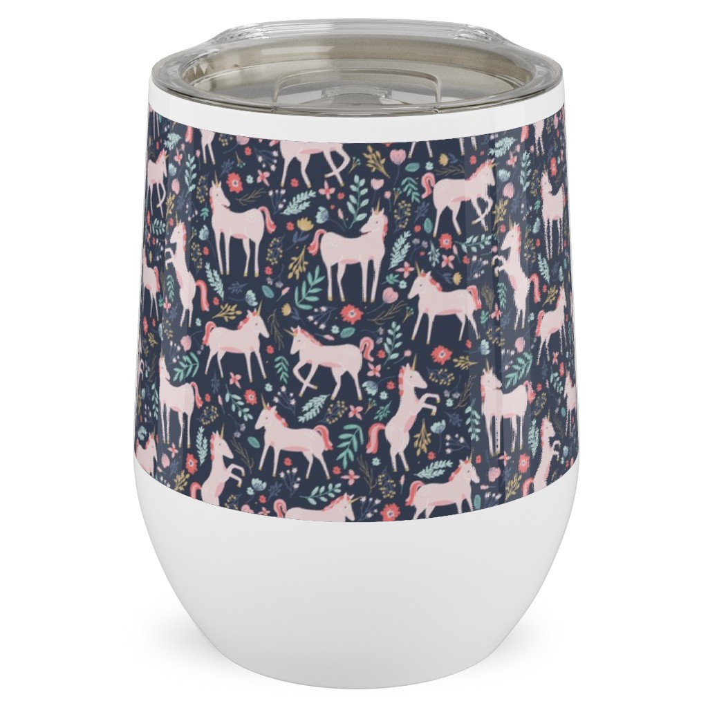 Pink Unicorn Fields - Dark Stainless Steel Travel Tumbler, 12oz, Multicolor