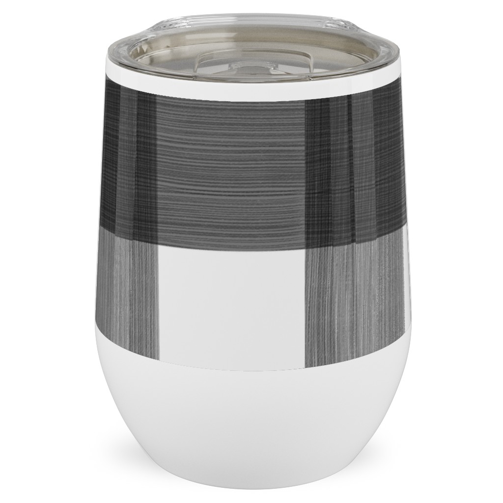 Cross Hatch Plaid Stainless Steel Travel Tumbler, 12oz, Black, Metal