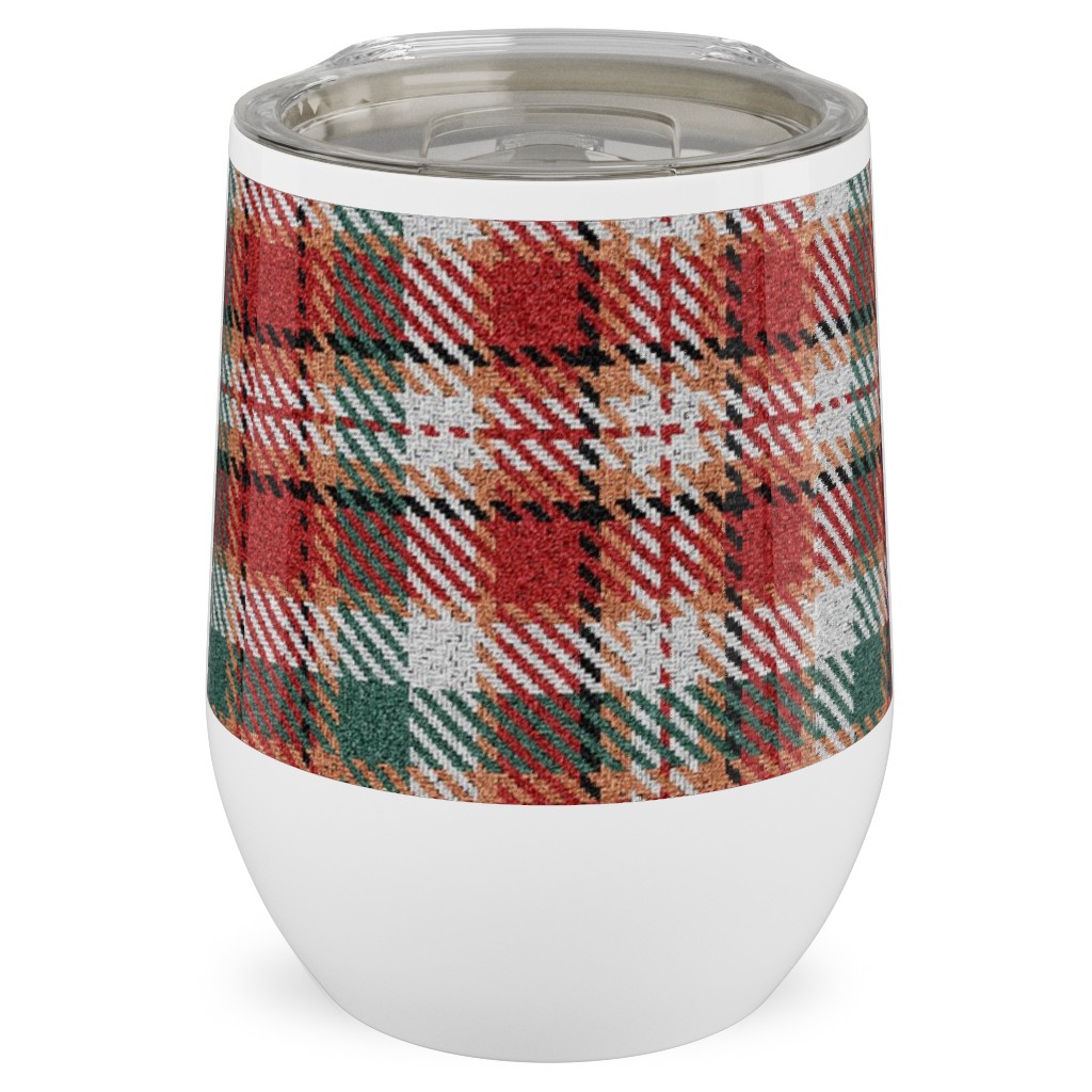 Fuzzy Look Christmas Plaid - Red and Green Stainless Steel Travel Tumbler, 12oz, Red