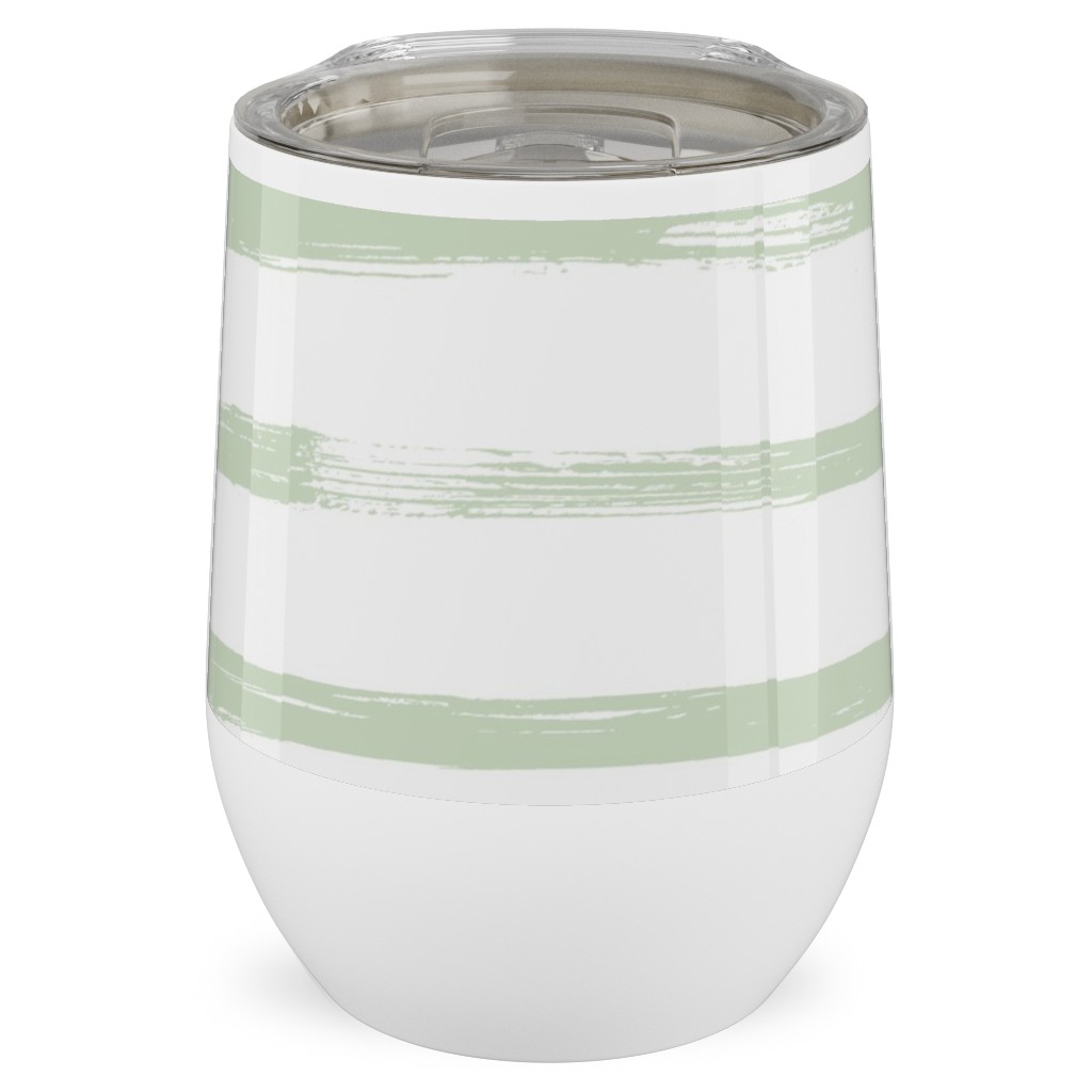 Sage and White Stripes Stainless Steel Travel Tumbler, 12oz, Green, Classic Green