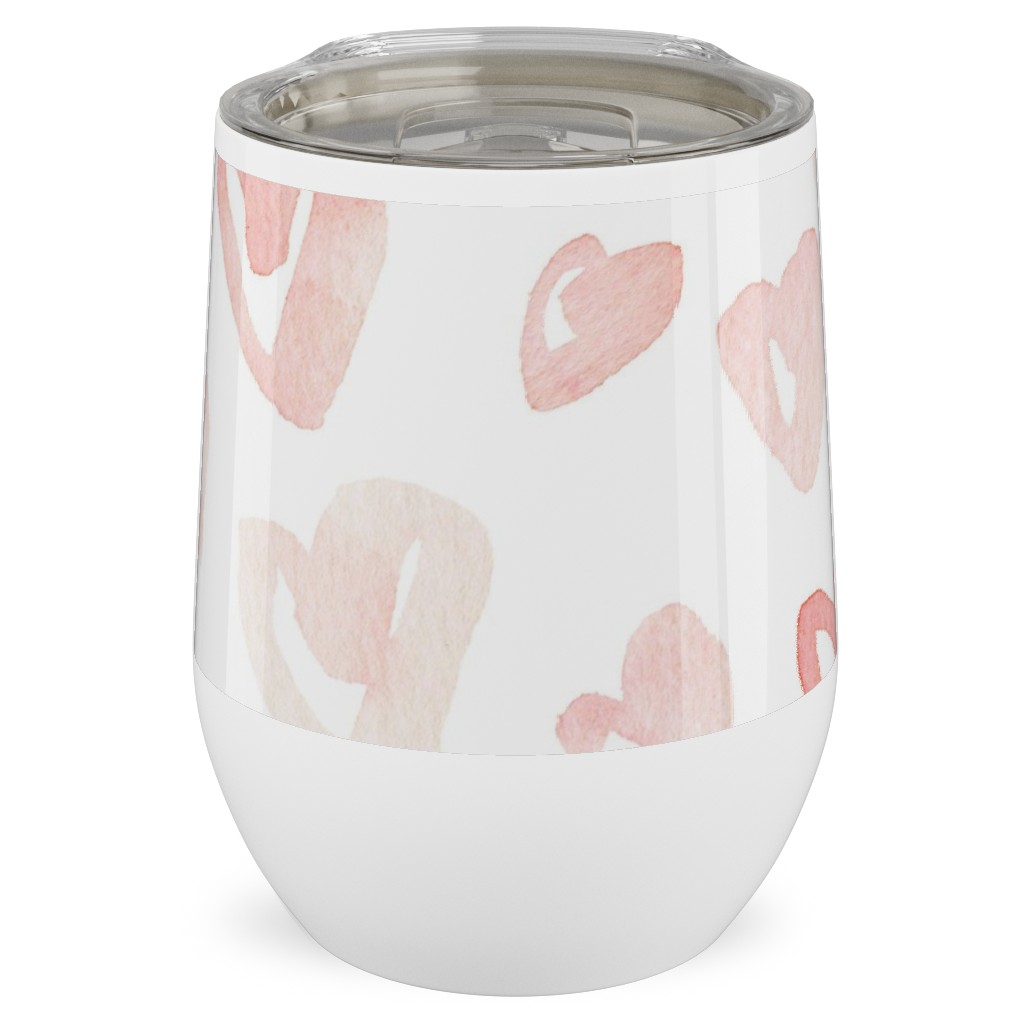 Pale Pink Hearts - Pink Stainless Steel Travel Tumbler, 12oz, Pink